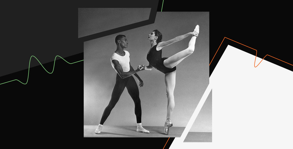 Photo of Arthur Mitchell set around by broken geometric shapes.